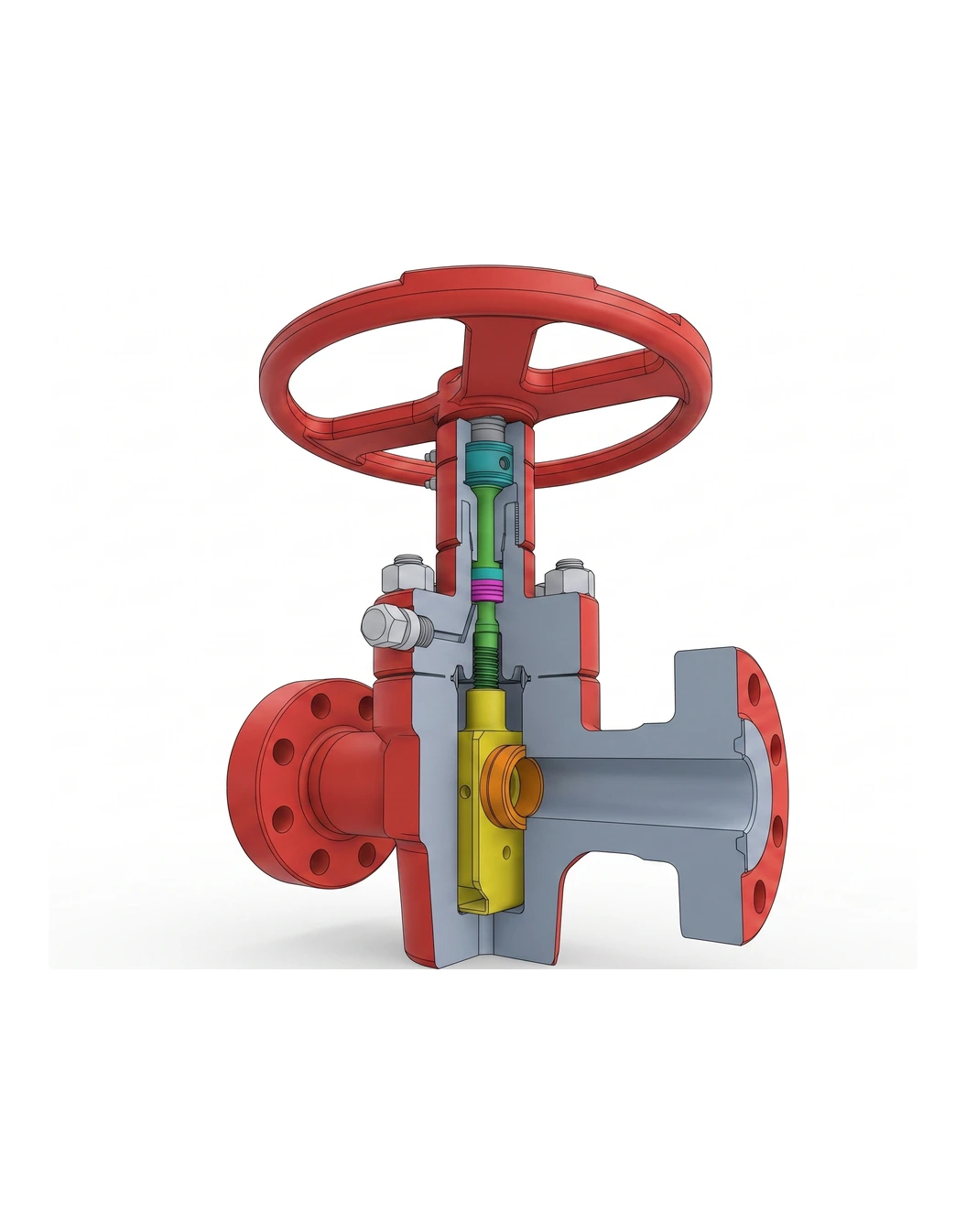 Cross-section of an API 6A gate valve showing gate, seats and stem